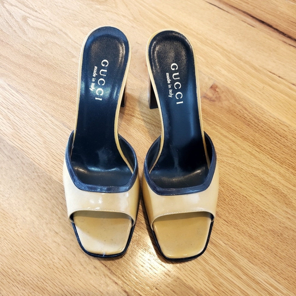 Gucci Leather Heels, Camel with Dark Brown trim size 6